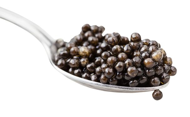 spoon with black sturgeon caviar close up isolated - Photo, Image