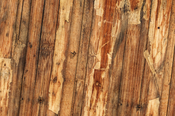 Old Weathered Varnished Blockboard Cracked Scratched Peeled Off Grunge Texture - Photo, Image
