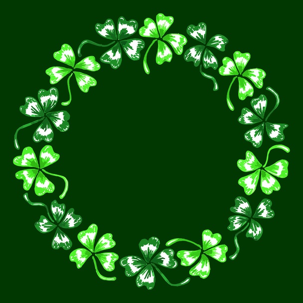 Doodle πράσινο τριφύλλι τριφύλλι κύκλο στεφάνι διανυσματική τέχνη γραμμή απομονωθεί - Διάνυσμα, εικόνα