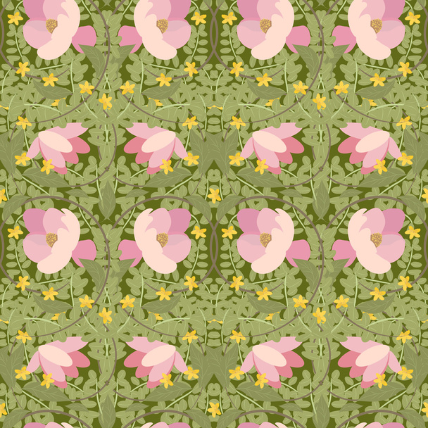 Magnolia and St. John's wort pattern - Вектор, зображення
