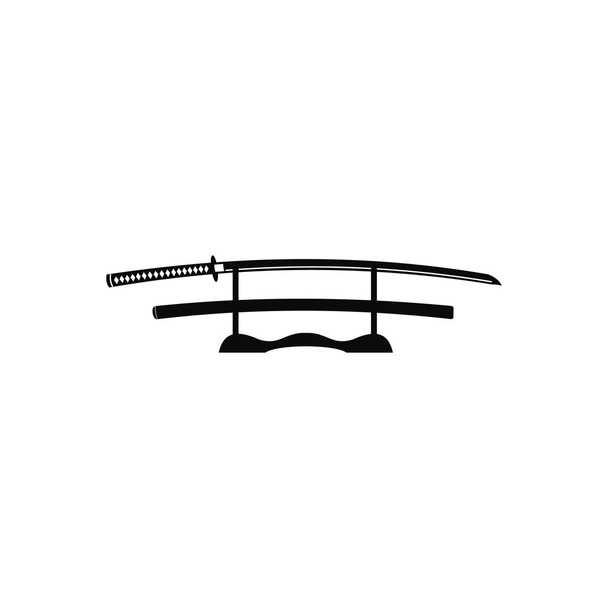 Katana on a wooden stand icon - Vector, afbeelding