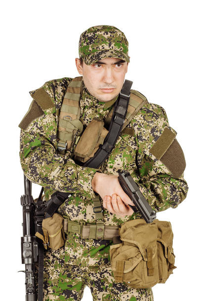 Portrait Private Military Contractor aiming handgyn. portrait is - Photo, image