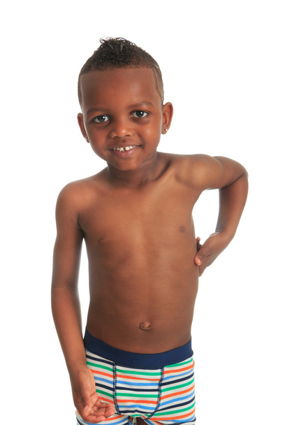 African American child shirtless black curly hair isolated - Zdjęcie, obraz