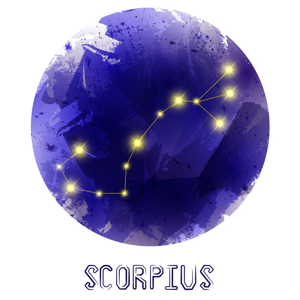 The Constellation Of Scorpius. Starry sky. Dark watercolor backg - Wektor, obraz