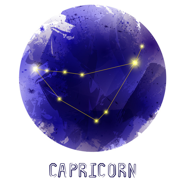 The Constellation Of Capricorn. Starry sky. Dark watercolor back - Vector, Imagen