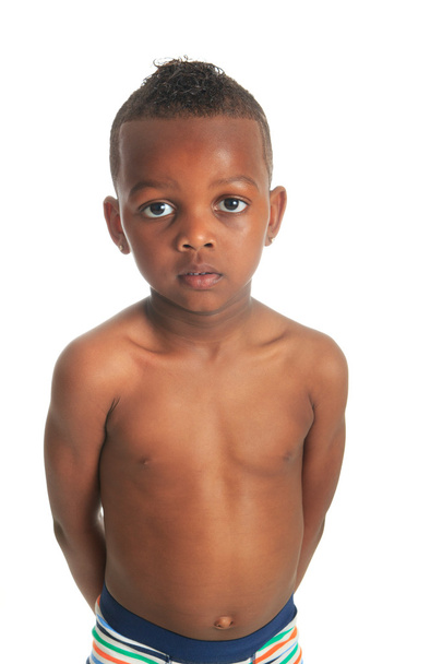 African American child shirtless black curly hair isolated - Фото, зображення