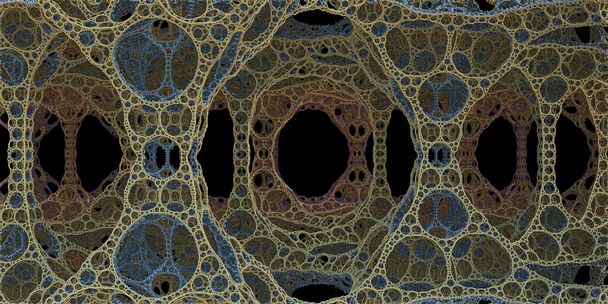 Ilustración fractal oscura de una cueva perforada similar a una célula
 - Foto, imagen