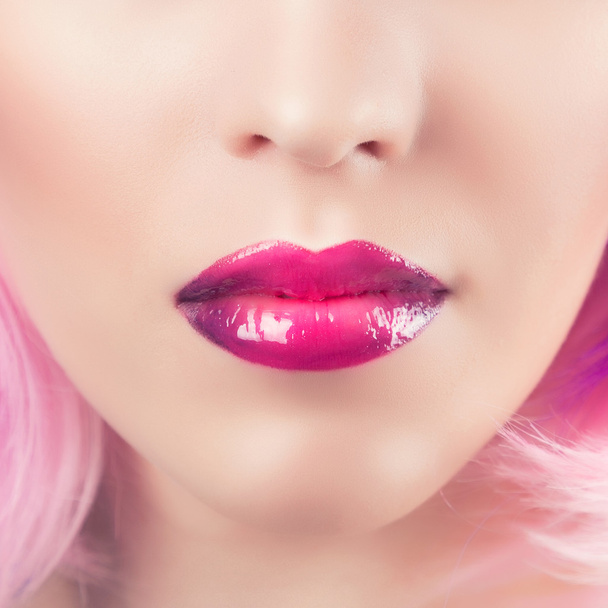 pink glossy female lips - Fotó, kép