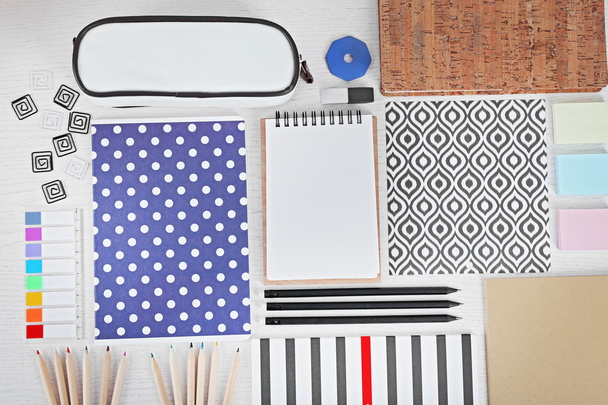 Notebooks with stationery on table - Foto, imagen