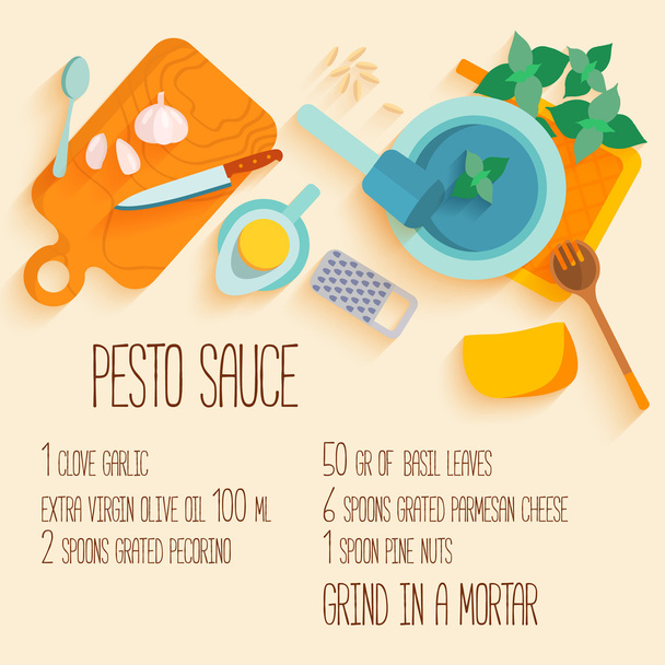 ペスト ソースの伝統的なイタリア料理のレシピ. - ベクター画像