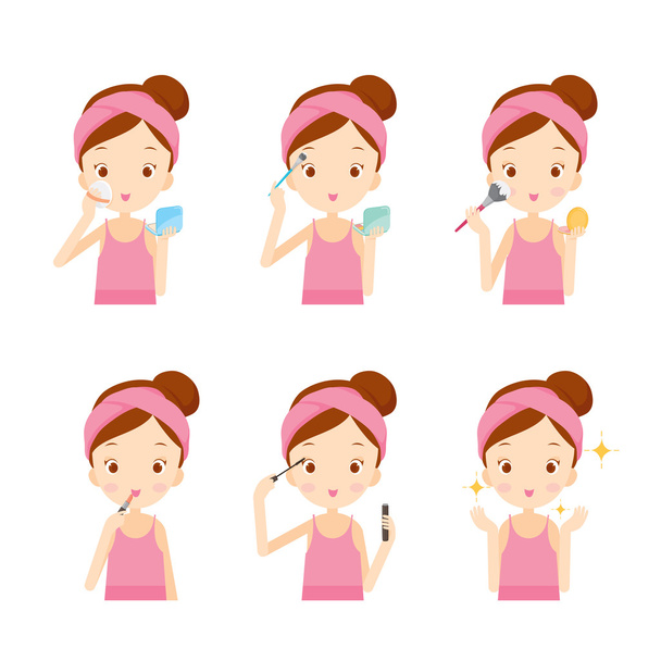 Girl makes up with various actions - Vector, Imagen
