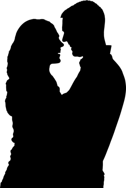 Vektorsilhouette eines glücklich lächelnden Paares, das einander hält - Vektor, Bild