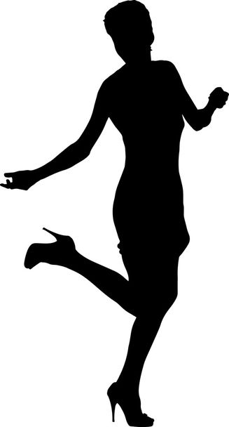 少女/女性ダンスとハイヒールでポーズのシルエット - ベクター画像
