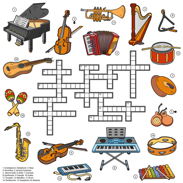 Χρώμα σταυρόλεξο για μουσικά όργανα - Διάνυσμα, εικόνα