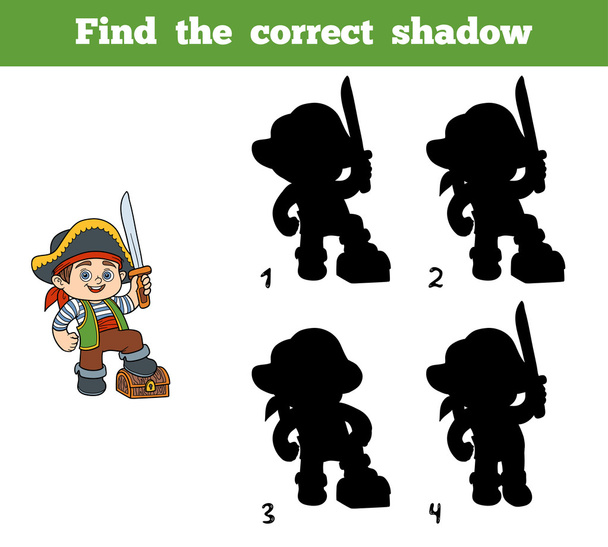 Finden Sie den richtigen Schatten (Piratenjunge und Brust) - Vektor, Bild
