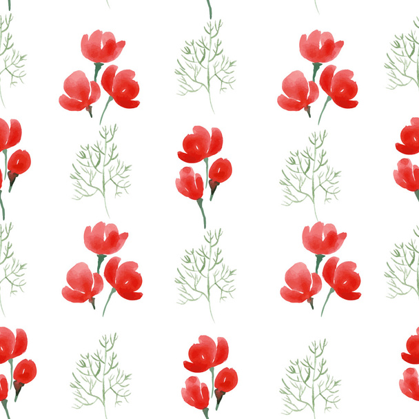 rode aquarel veldboeket patroon - Vector, afbeelding