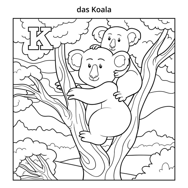 ドイツ語のアルファベット、文字 K (コアラと背景) - ベクター画像