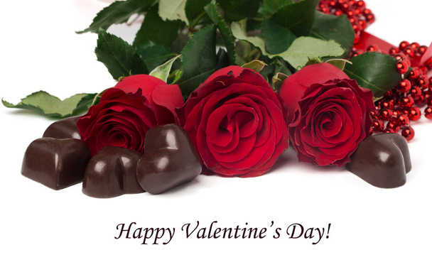 Etiqueta Feliz Día de San Valentín con rosas rojas y dulces
 - Foto, imagen