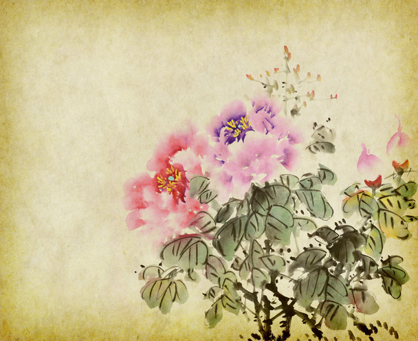 flor de peônia, tinta chinesa tradicional e pintura de lavagem
. - Foto, Imagem