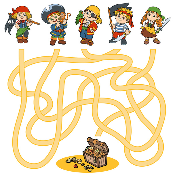 Doolhof spel voor kinderen (tekens van piraten) - Vector, afbeelding