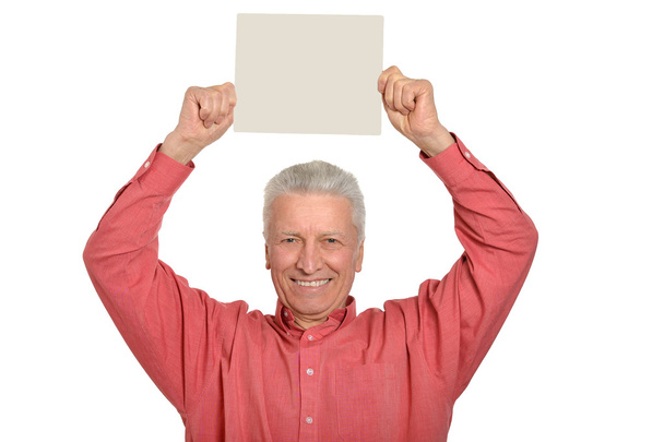 Senior man with blank - Zdjęcie, obraz