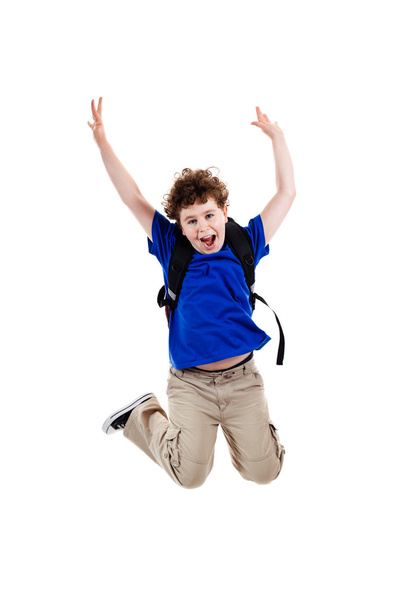 Boy jumping, running isolated on white background - 写真・画像