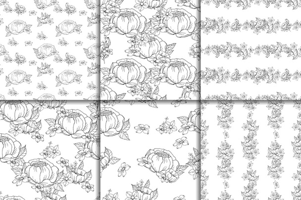 Bezešvé černé a bílé květinové vzory - Vektor, obrázek