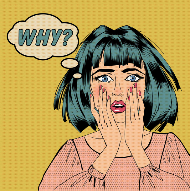 Surprised Shocked Woman with Bubble and Expression Why in Pop Art style - Vector, Image