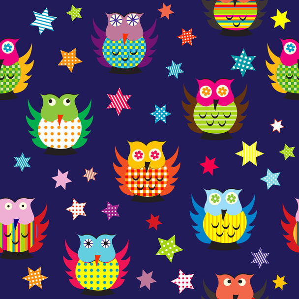 Owls in the nighttime seamless pattern - Vector, Image