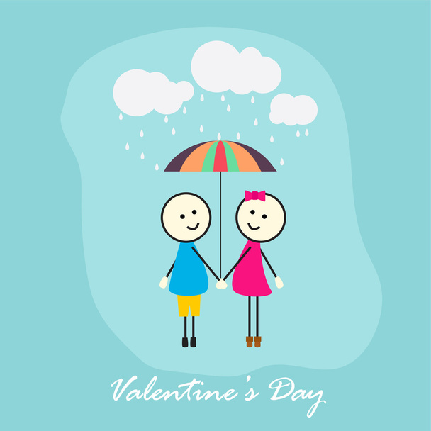 Boy and Girl with umbrellla in rain - Vector, Image