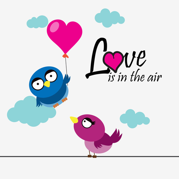 2 birds with heart and love message - Vector, Image