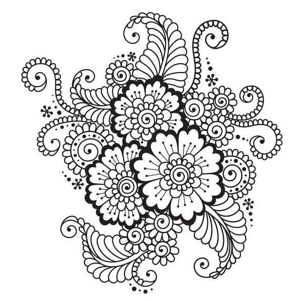 Hand-Drawn Abstract Henna Mehndi Flower Ornament - Vecteur, image