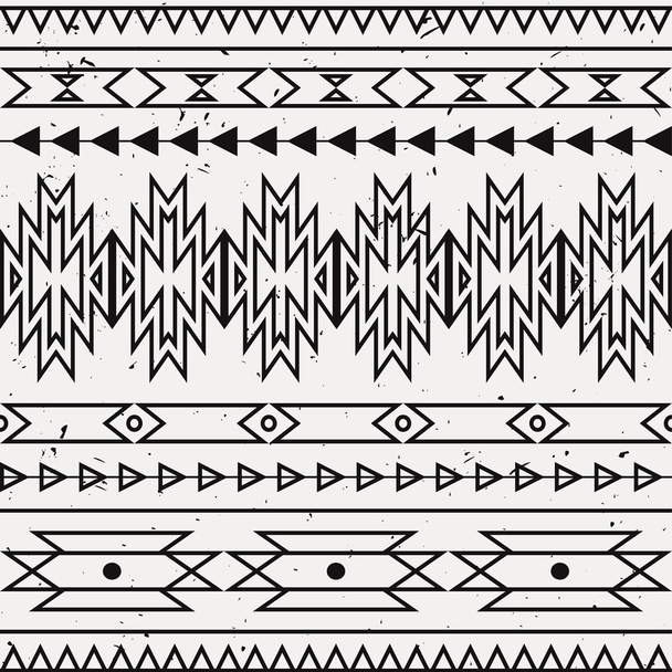 Vector grunge monochrome seamless decorative ethnic pattern. American indian motifs. Background with aztec tribal ornament. Boho style. - Vektör, Görsel