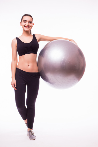 woman making exercise with pilates ball - Photo, image