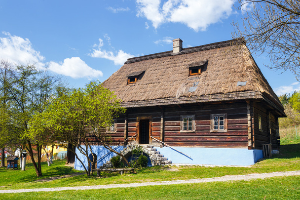 Oude log hause in een openlucht etnografisch museum in Wygielzow, Polen - Foto, afbeelding