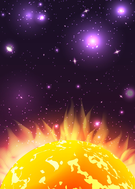 sun with rays in space with stars. - Vektör, Görsel