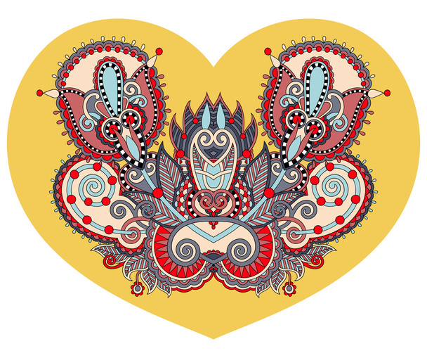 lace heart shape with ethnic floral paisley design for Valentine - Vector, Image
