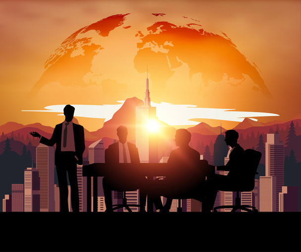 Reunión de negocios con puesta de sol
 - Vector, Imagen