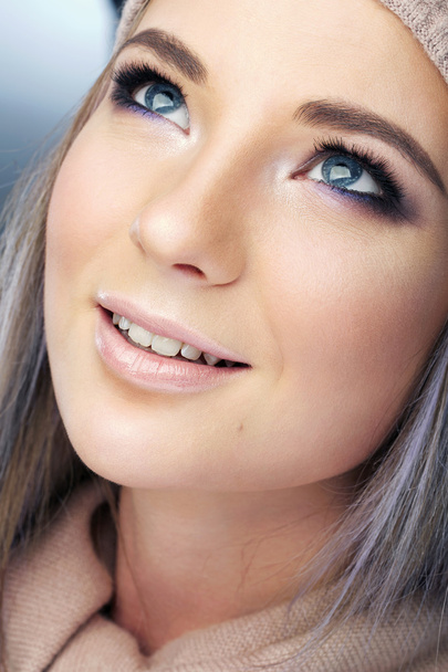 Close up portrait of blue eyes woman - Photo, image