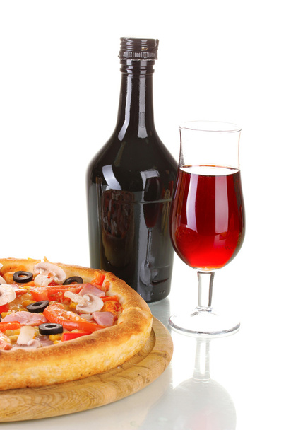 Aromatic pizza and wine isolated on white - Zdjęcie, obraz