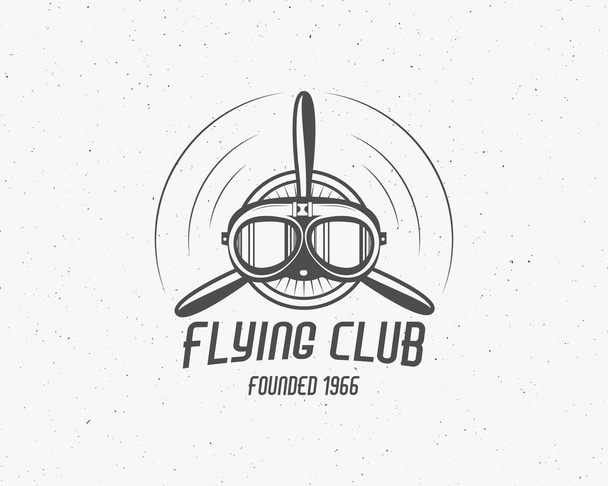Vintage airplane emblem. Biplane label. Retro Plane badge, design elements. Aviation stamp. Airshow logo and logotype. Fly propeller, goggles, old icon, patch isolated. Vector - Vector, Image