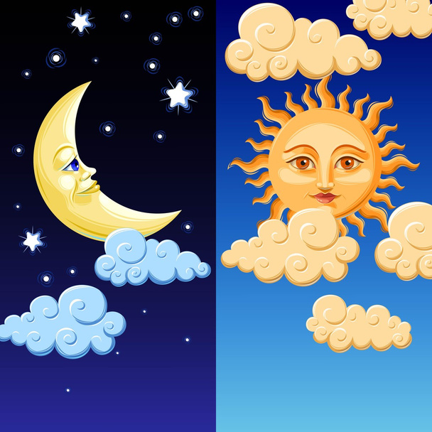 Sun and moon - Vettoriali, immagini
