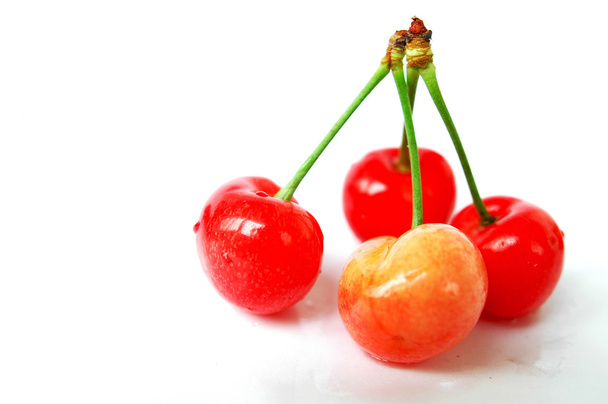 Red cherry fruits on a white background - Foto, afbeelding