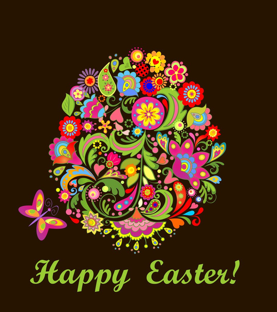 Easter card with decorative floral egg - Vettoriali, immagini