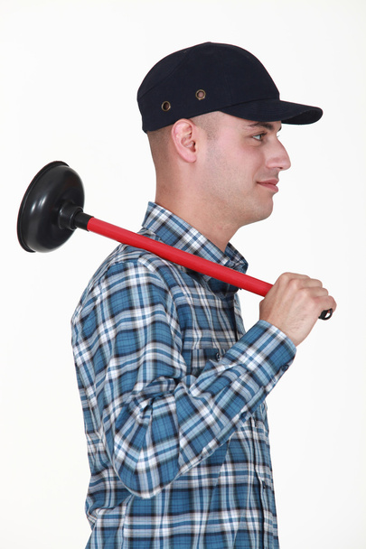 Plumber with a plunger - Photo, Image