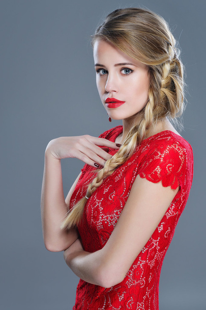 Closeup woman beauty portrait with red lipstick - Fotografie, Obrázek