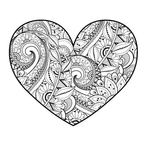 Decorative Monochrome Floral Heart - Vector, Image