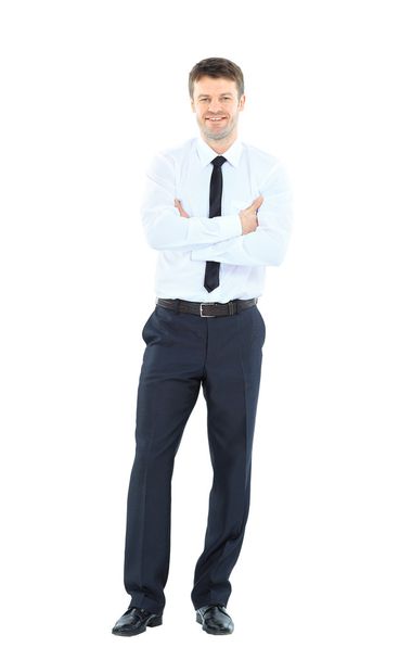 Full body portrait of happy smiling young business man, isolated on white background - Foto, Imagen