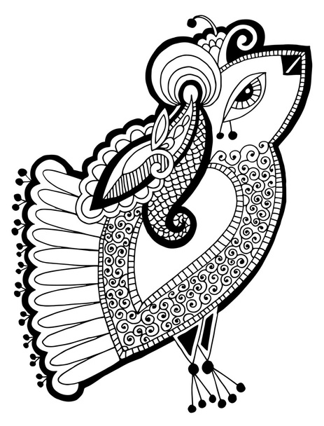 black and white peacock decorative ethnic drawing - Vector, imagen