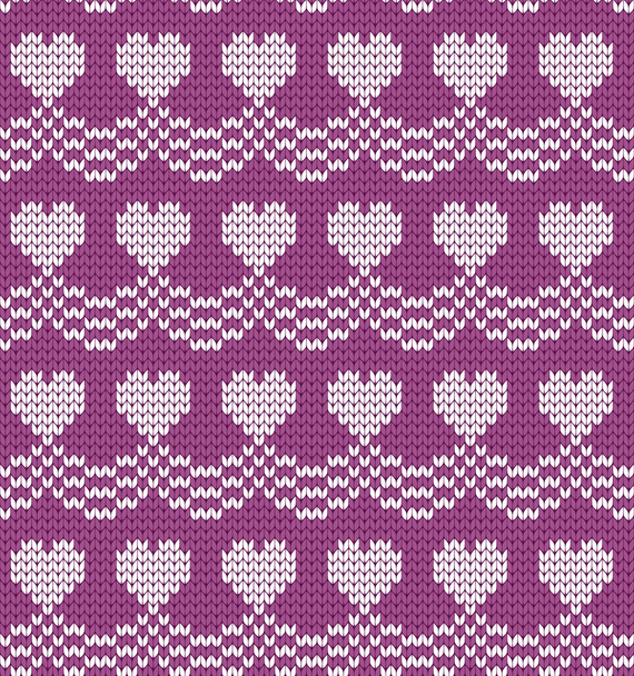 Knitted seamless pattern hearts - Vector, Image
